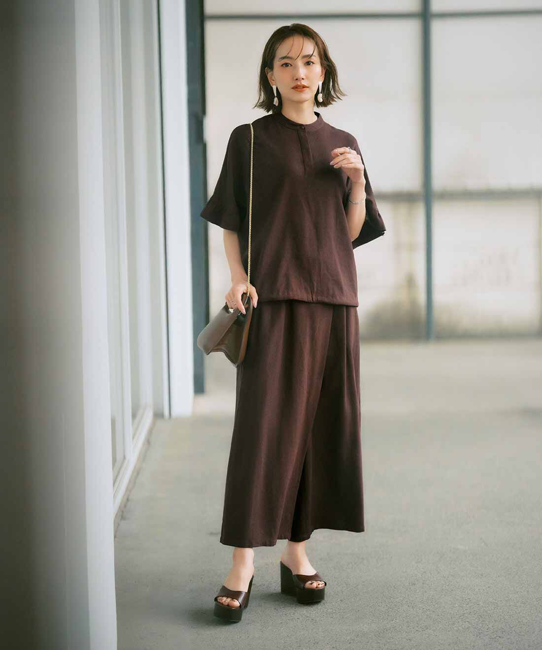 IEDIT|IEDIT[イディット]　リネン混素材 ラップ風スカンツ【コーデ買いキャンペーン】