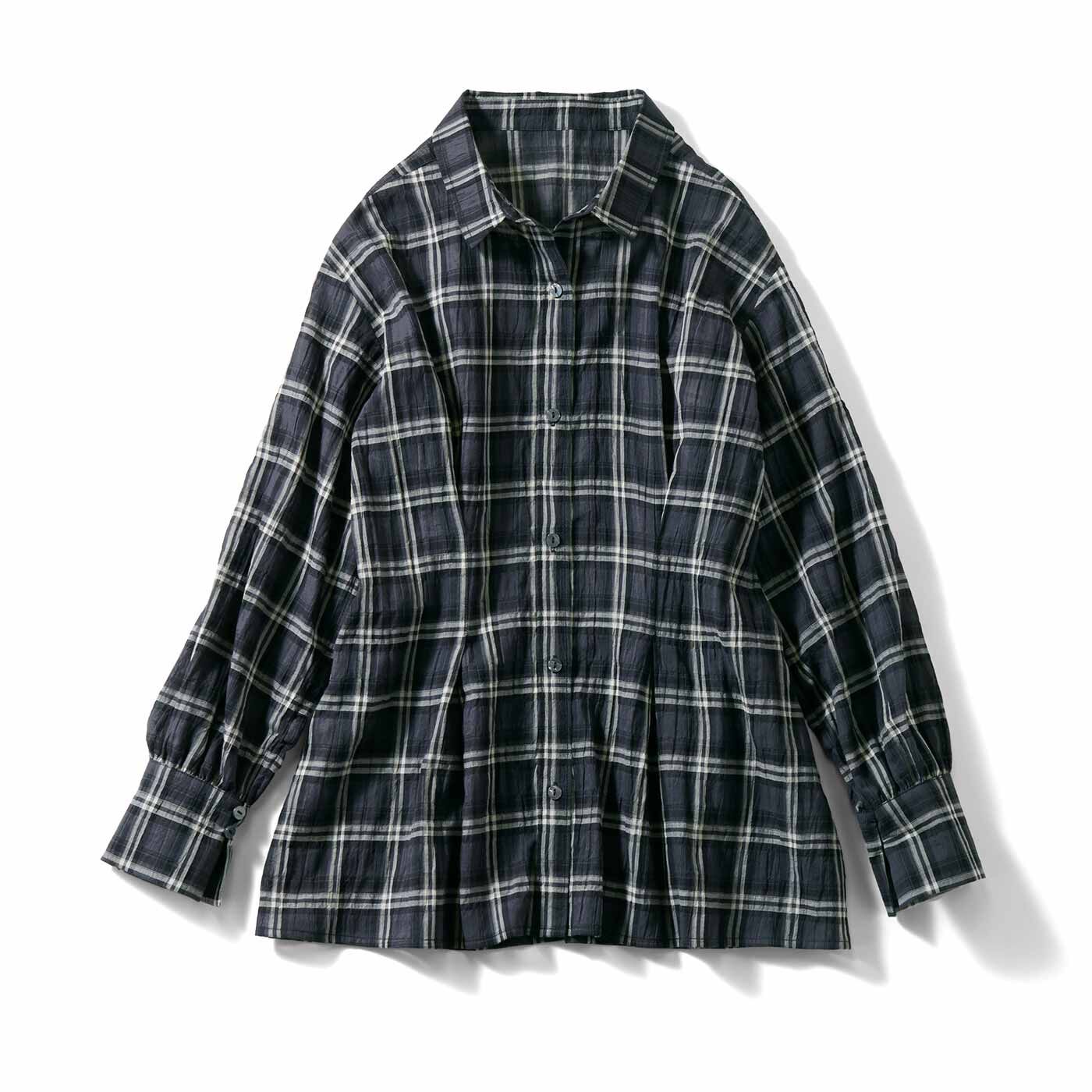 Live in  comfort | 軽やかにスッキリ見せ楊柳コットン シアーチェックシャツ〈チャコールグレー〉