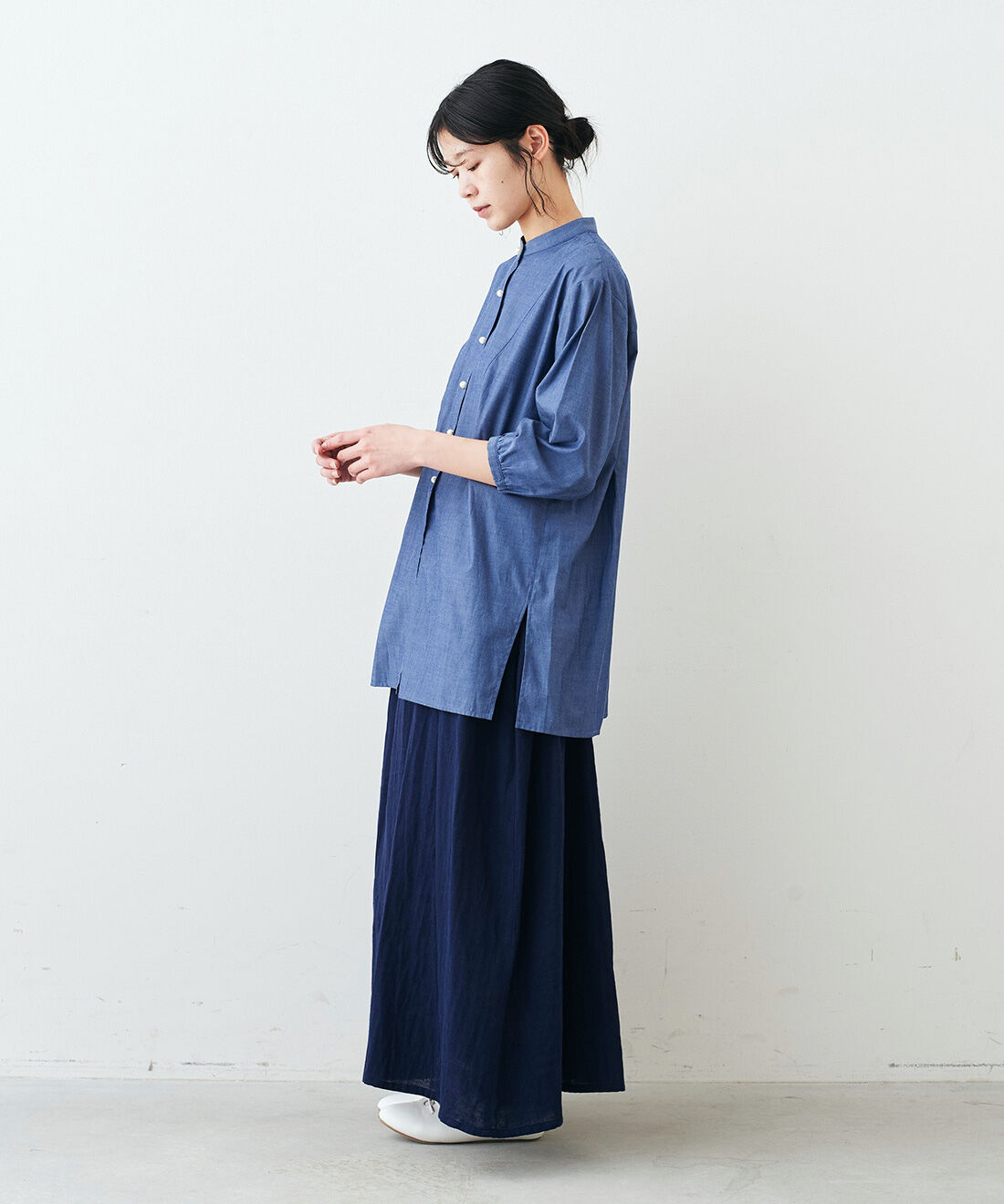 Live in  comfort|リブ イン コンフォート　Live love cotton（R）プロジェクト オーガニックコットン100％ やわらかダブルガーゼ素材のドロストポケットスカートの会|モデル身長：163cm　着用サイズ：MT