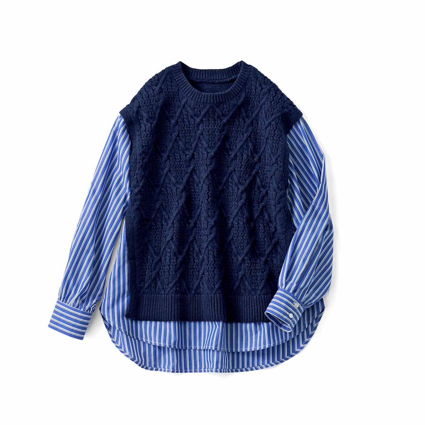 Live in  comfort | 一枚できちんと見せ シャツドッキングニットチュニック〈ネイビー〉