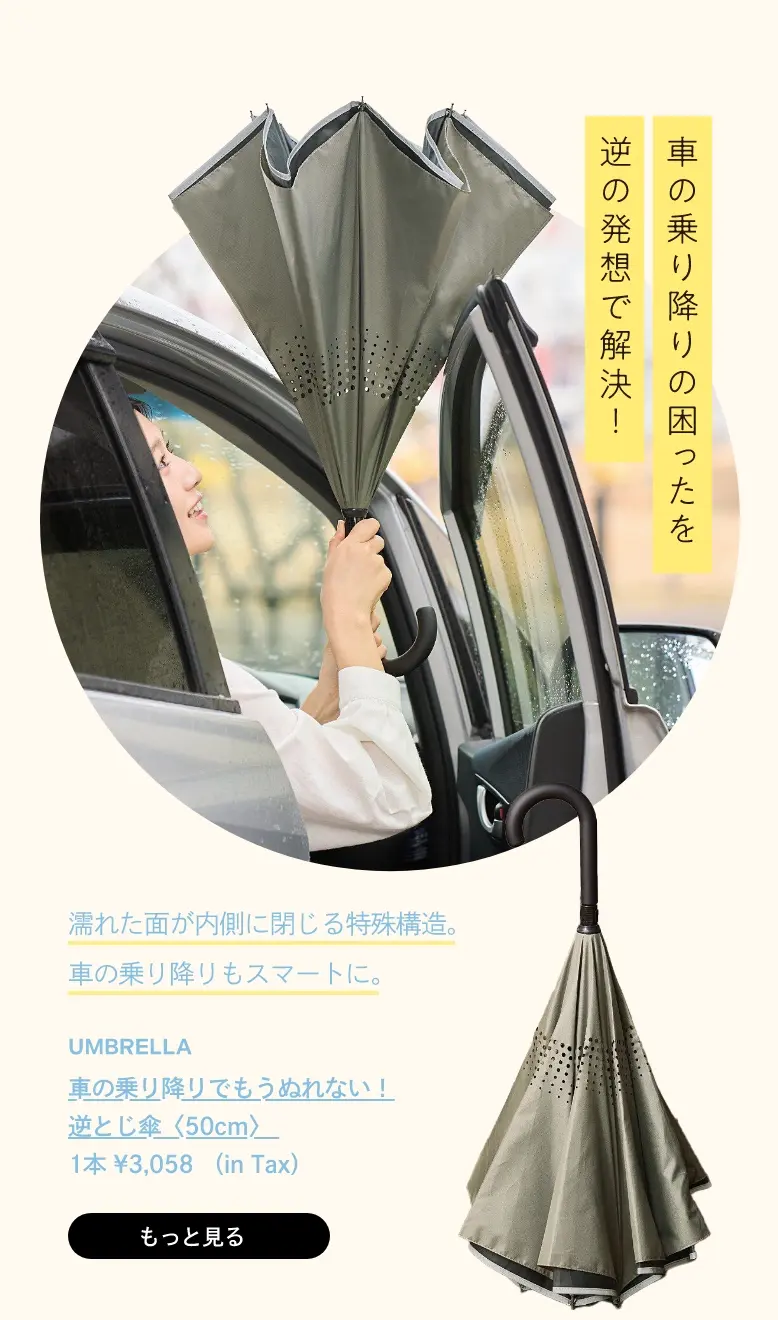 車の乗り降りでもうぬれない！逆とじ傘〈50cm〉